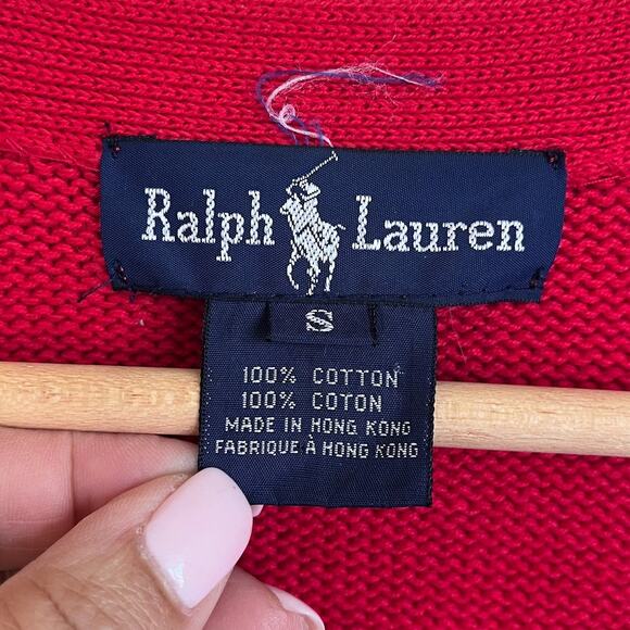 Vintage Ralph Lauren Preppy Mens Cardigan Sweater Size S Red Academia Ivy League - Picture 7 of 8